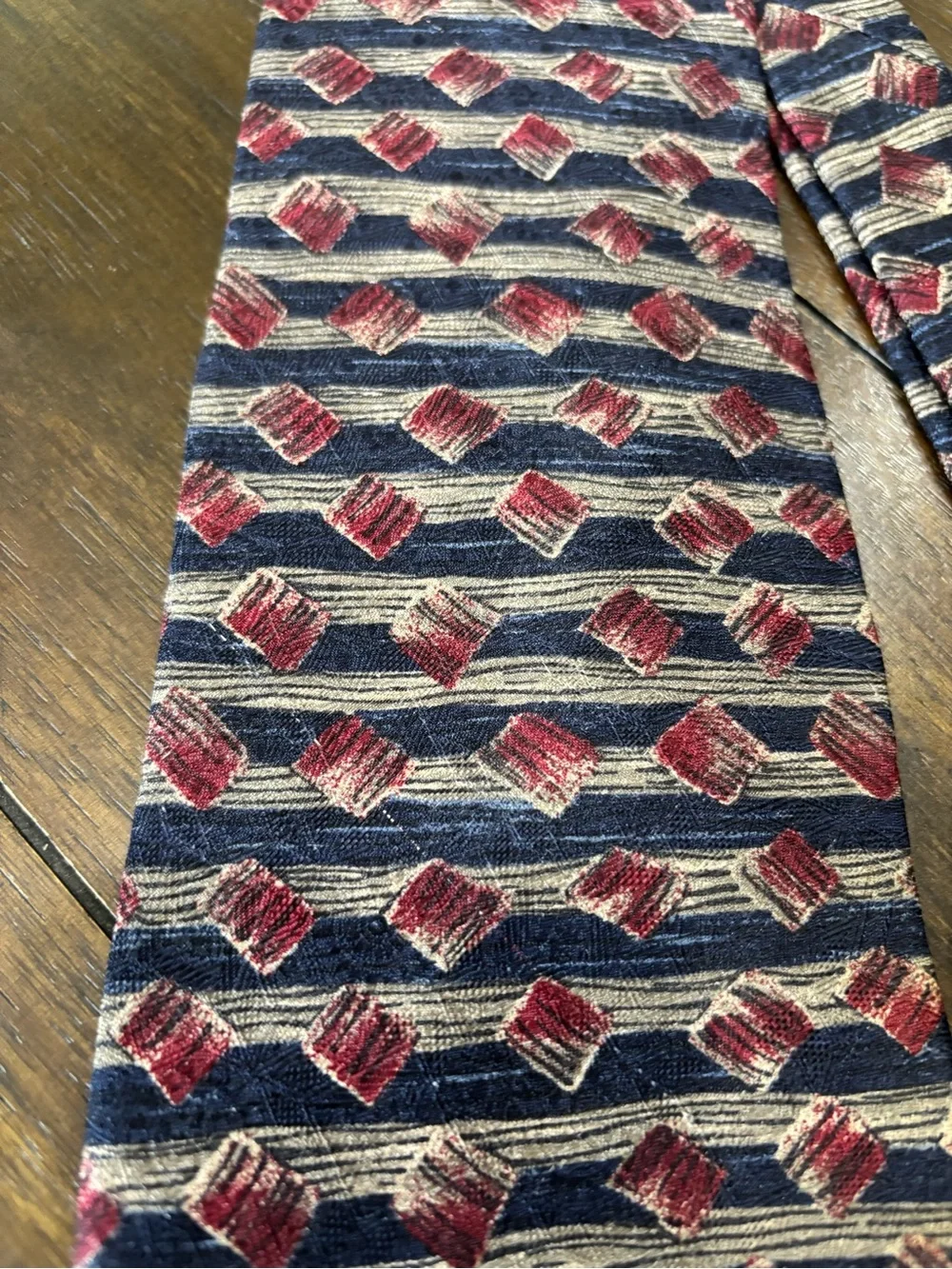 Bugatti 100% Italian Silk Geometric Necktie Navy Burgundy Made in USA